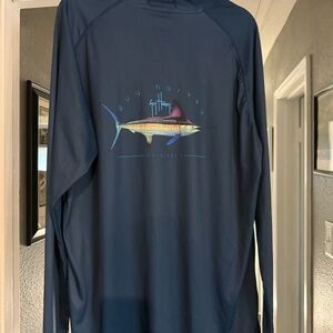 Guy Harvey Navy Long-Sleeve Swim Rash Guard with Multicolor Marlin